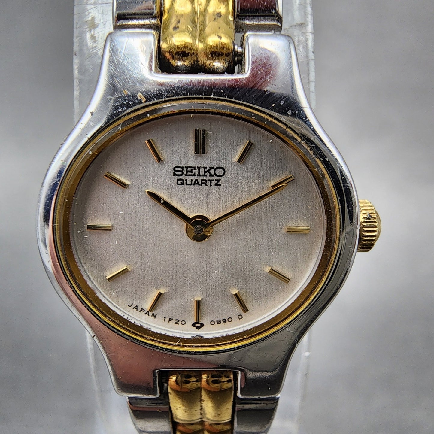 Seiko Watch Women 17mm Silver Dial Two Tone Oval 1F205B29 New Battery1
