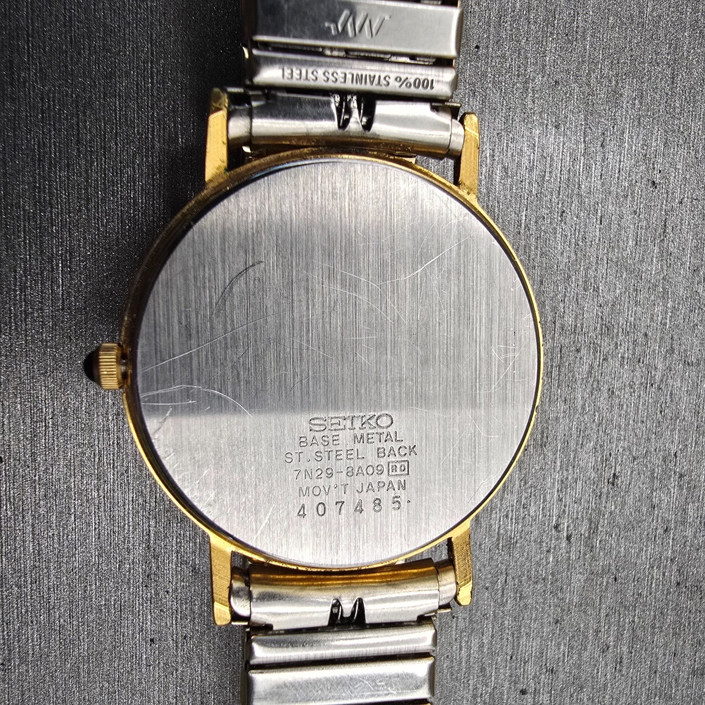 Seiko Watch Men 34mm Cream Dial Gold Tone Date Round 7N29-8A09 New Battery VTG10