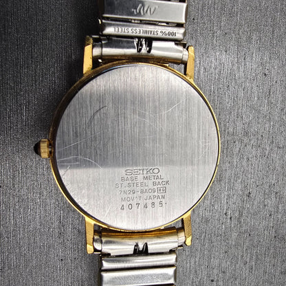 Seiko Watch Men 34mm Cream Dial Gold Tone Date Round 7N29-8A09 New Battery VTG10