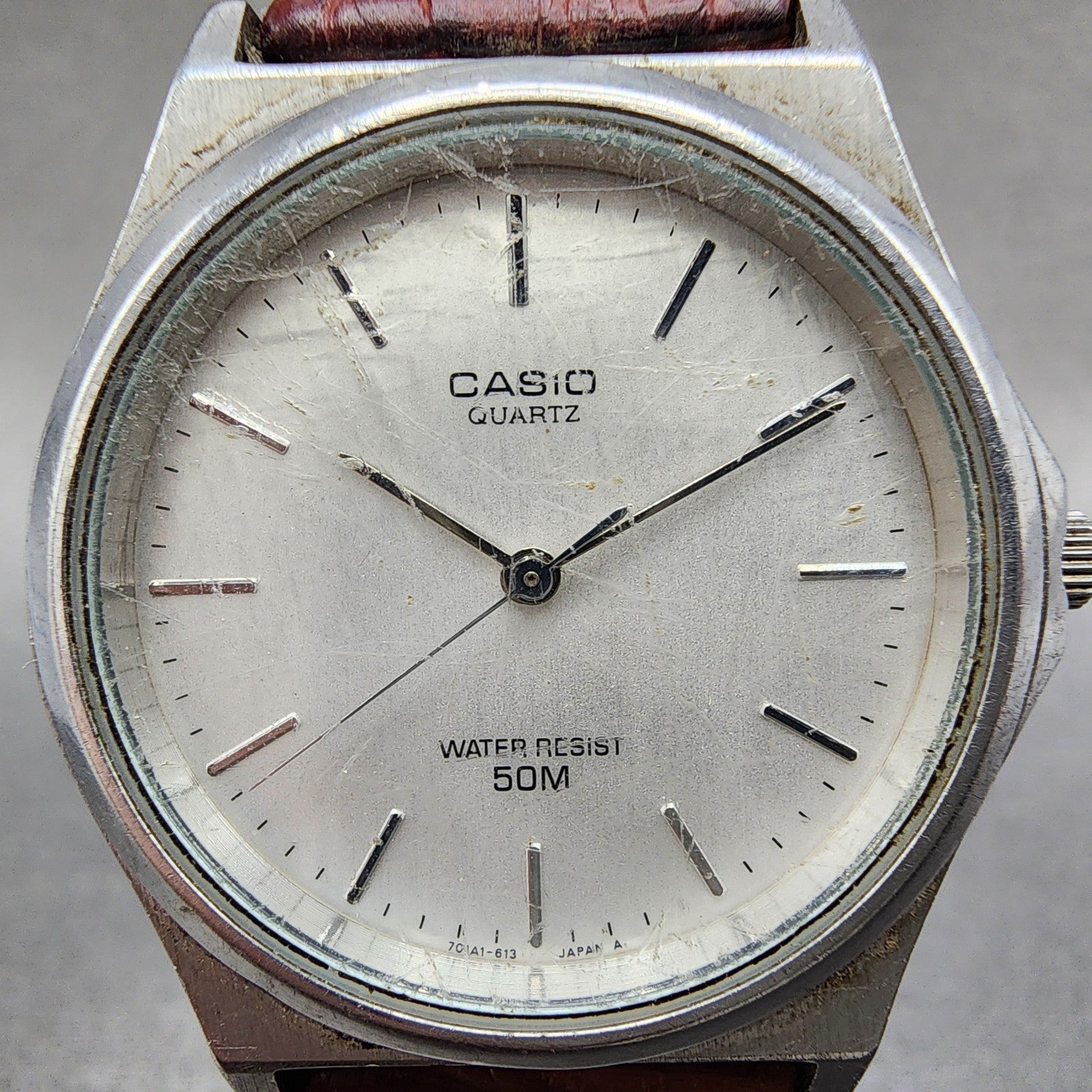 Casio Watch Men 35mm Silver Dial Silver Tone Round MQW73 New Battery1