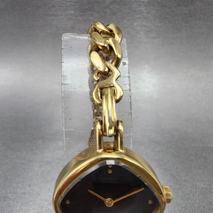 Citizen CQ Watch Women 23mm Black Dial Gold Tone Square 4832256 New Battery6