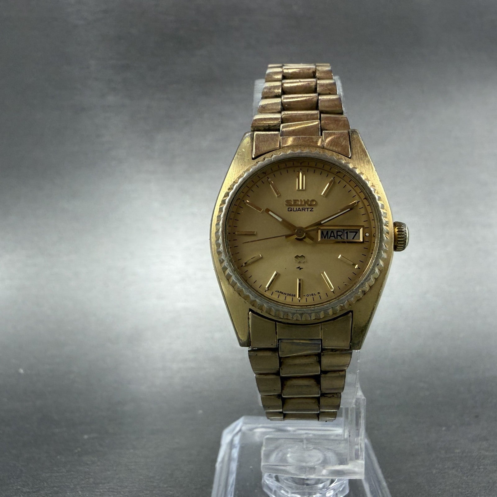 Seiko SQ Watch Women 25mm Champagne Dial Gold Tone Daydate 2626-0159 New Battery5