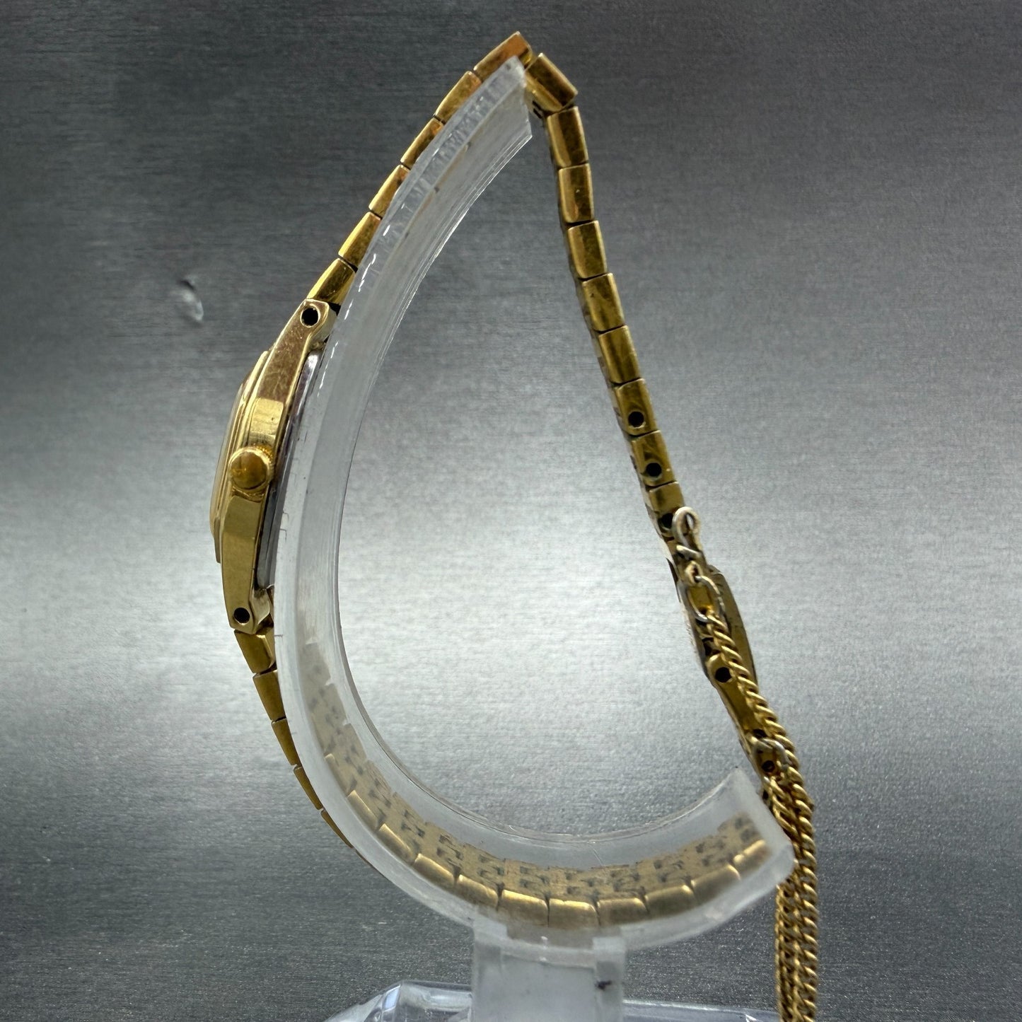 Seiko Watch Women 17mm Champagne Dial Gold Tone Rectangle 2C20-5749 New Battery26