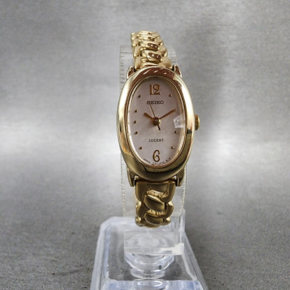 Seiko Lucent Watch Women 17mm Silver Dial Gold Tone Oval 1F215C80 New Battery5