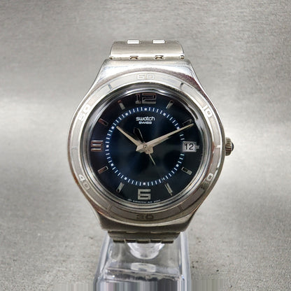 Swatch Irony Trustfully Yours Watch Men 37mm Blue Dial Steel Date Round New Batt0