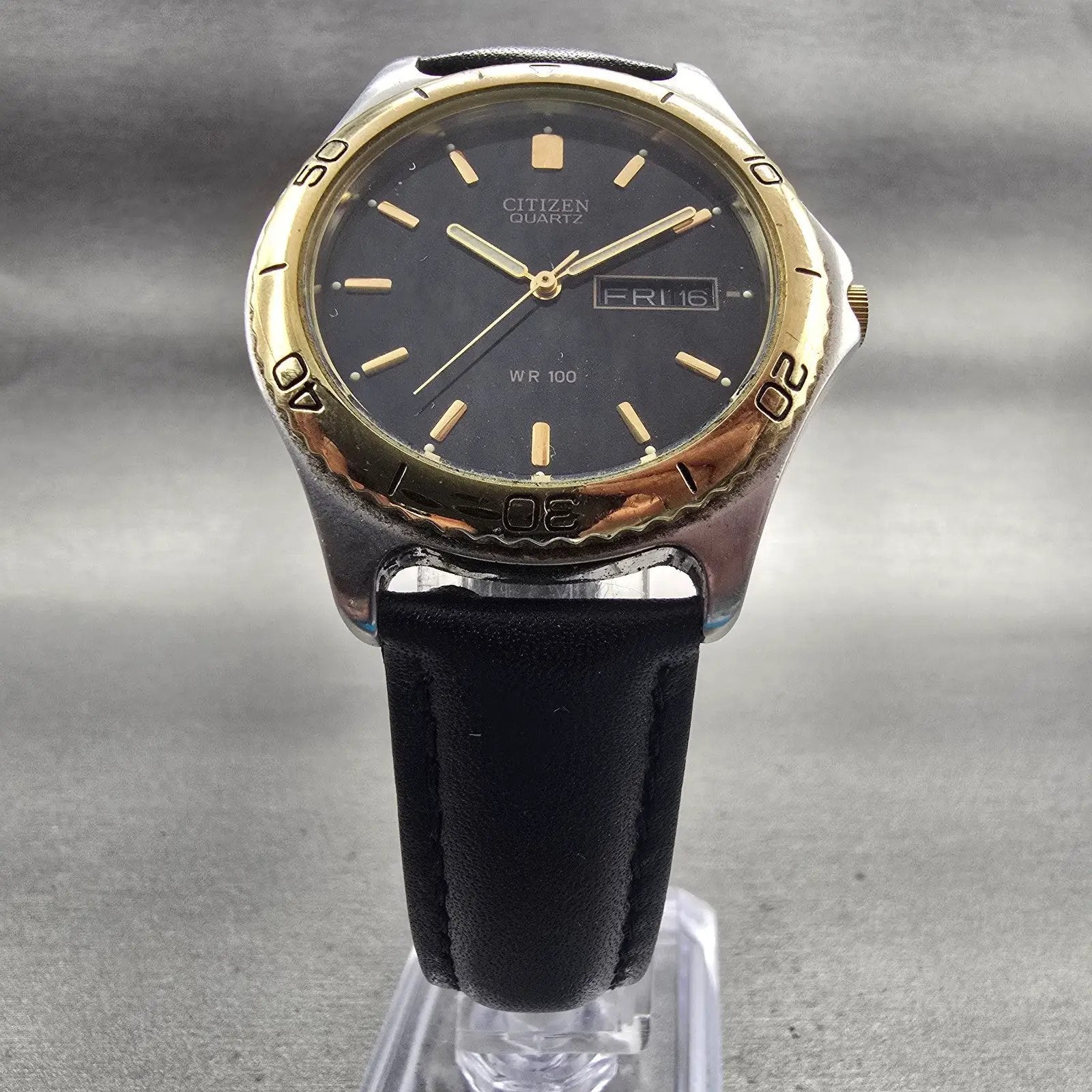 Citizen Watch Men 36mm Black Dial Two Tone Daydate Round 5500-K06461 New Battery5