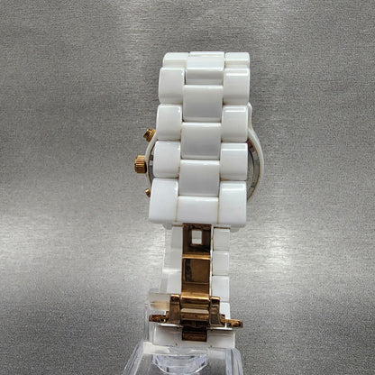 Michael kors Chronograph Watch Women 39mm White Dial Ceramic Date Round New Batt7
