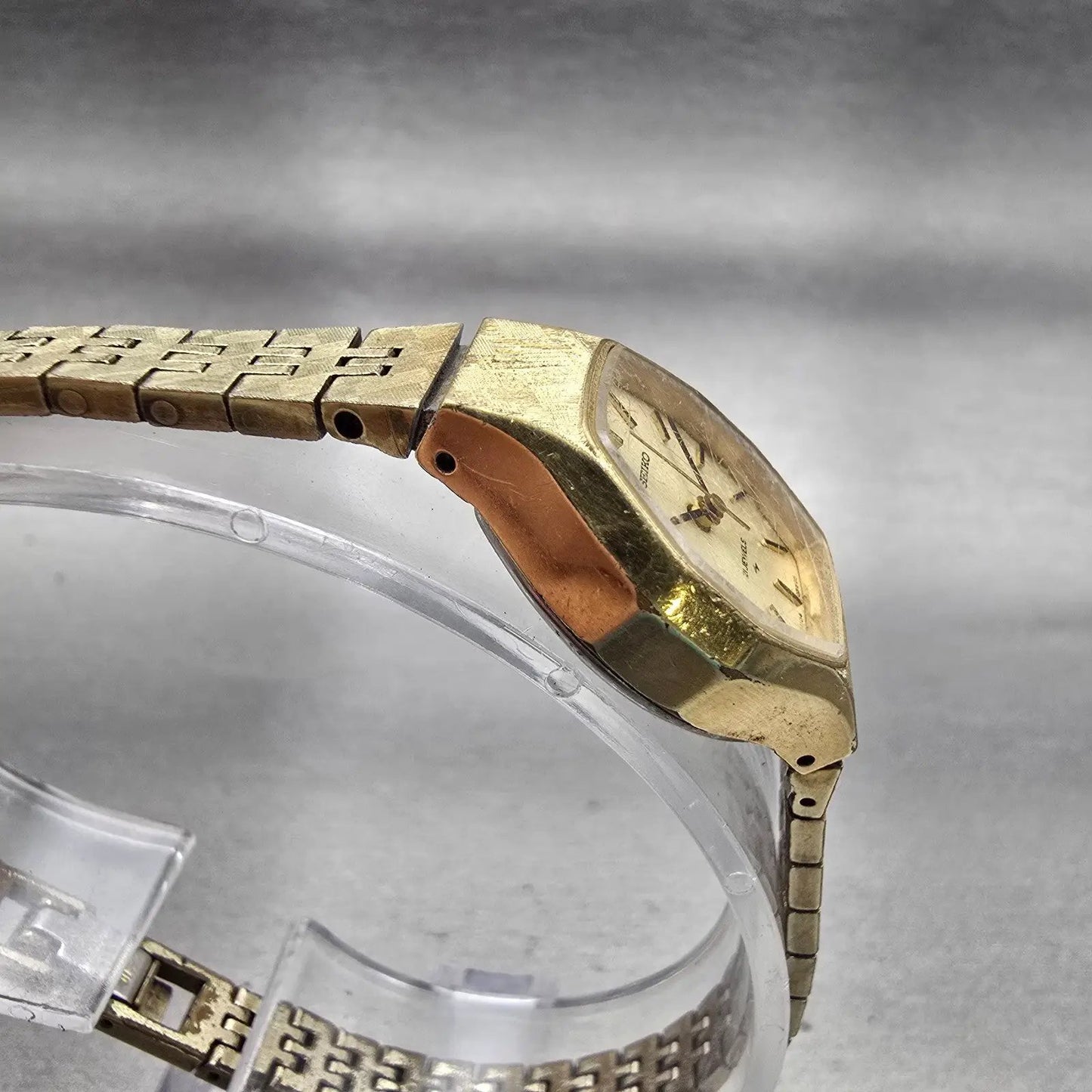 Seiko Watch Women 19mm Champagne Dial Gold Tone Octagon 1104-3390 Manual Wind3