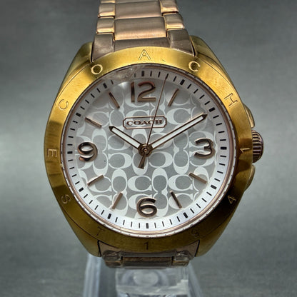 Coach Tristen Watch Women 33mm Silver Dial Rose Gold Tone Round New battery0