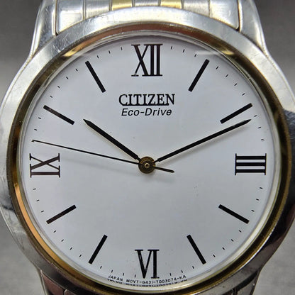 Citizen Eco-Drive Stiletto Watch Men 35mm White Dial Two Tone Round Runs JP231