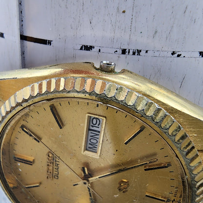 Seiko SQ President Watch Men 36mm Gold Dial Gold Tone Daydate 5y238a69 PARTS12