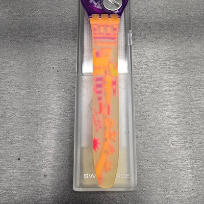 Swatch Rara Avis Watch Men 34mm Gold Dial Purple Case GV103 New Battery NOS9