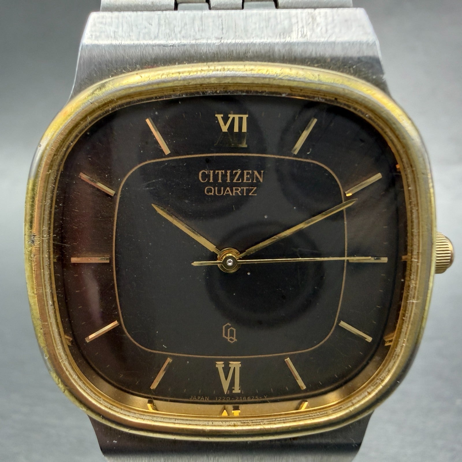 Citizen CQ Watch Men 32mm Brown Dial Two Tone Rectangle 1230-214528 New Battery1