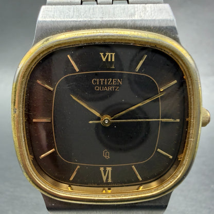 Citizen CQ Watch Men 32mm Brown Dial Two Tone Rectangle 1230-214528 New Battery1