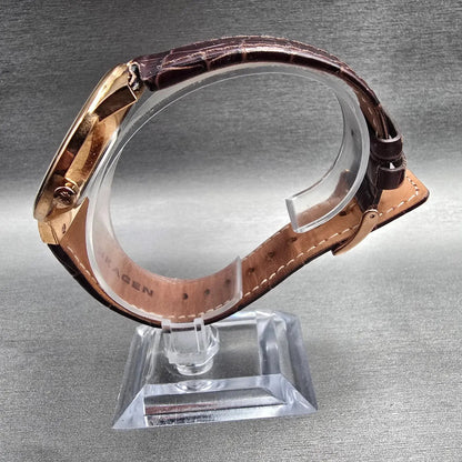 Skagen Watch Men 38mm Brown Dial Rose Gold Daydate Round 331XLRLD New Batt READ6