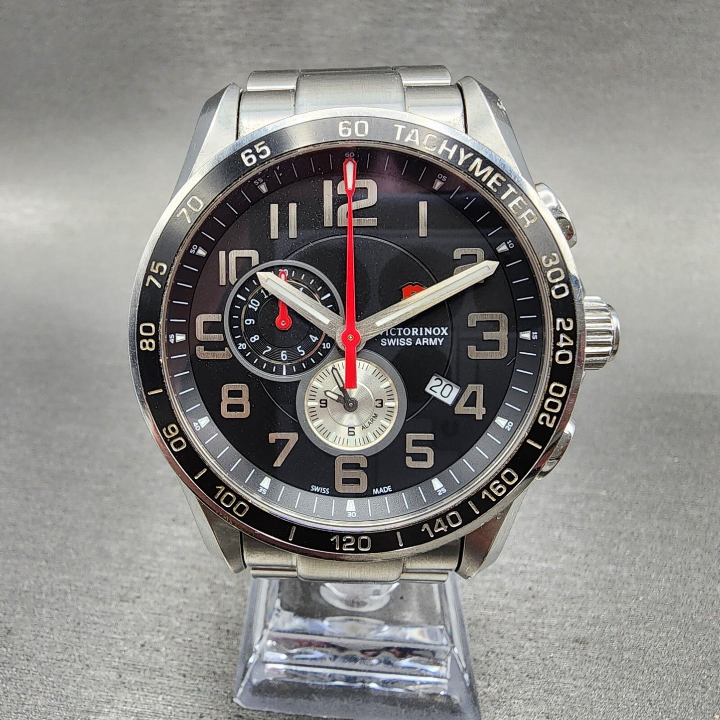 Victorinox Swiss Army XLS Chronograph Watch Men 45mm Black Dial Steel Date Alarm0