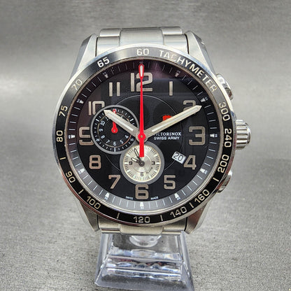 Victorinox Swiss Army XLS Chronograph Watch Men 45mm Black Dial Steel Date Alarm0