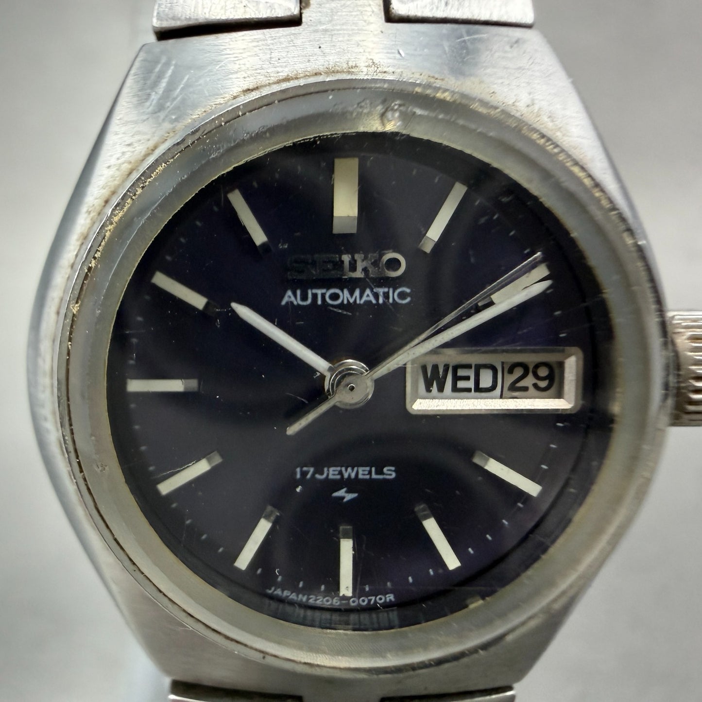 Seiko Automatic Watch Women 24mm Purple Dial Silver Tone Daydate 22060070 Runs1