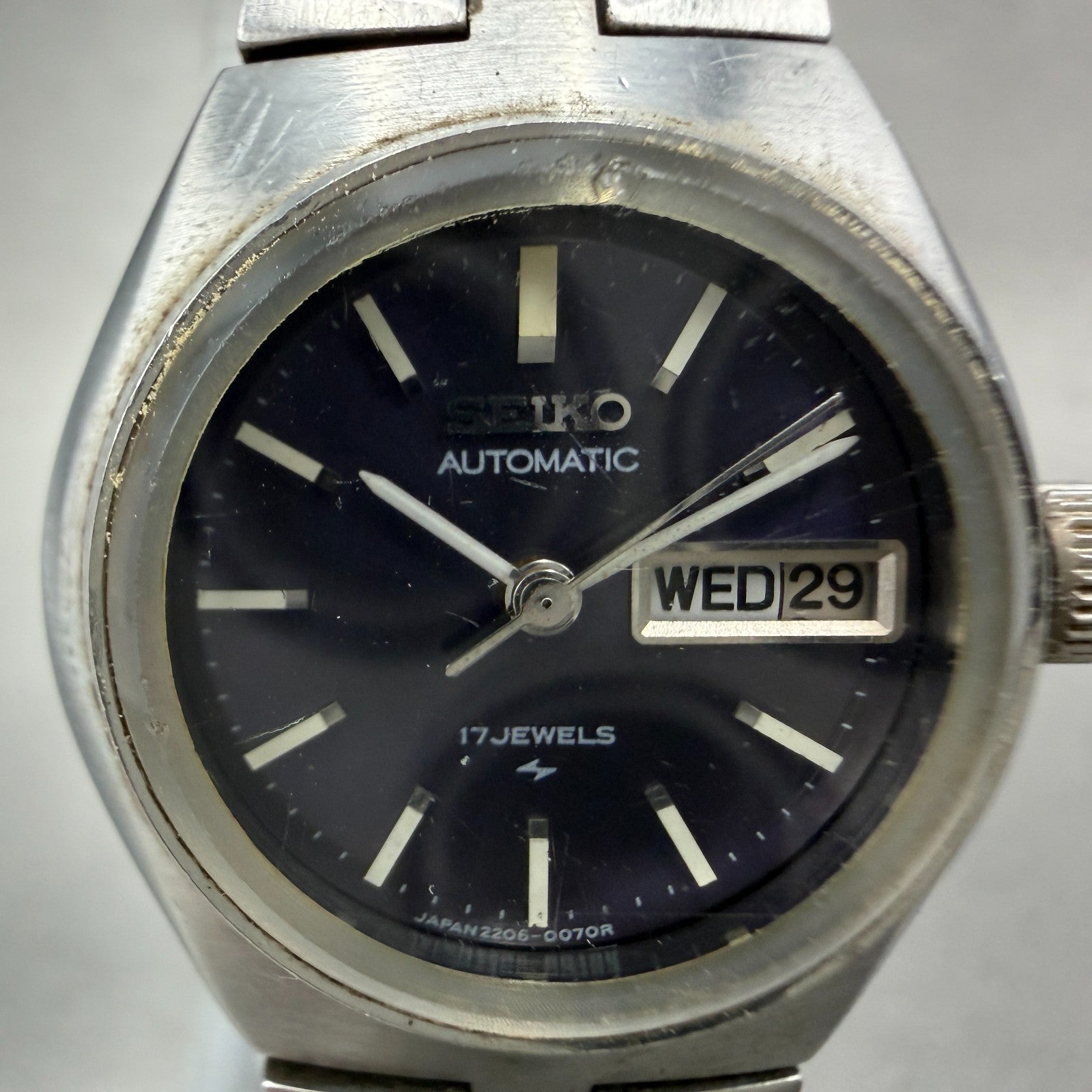 Seiko Automatic Watch Women 24mm Purple Dial Silver Tone Daydate 22060070 Runs1