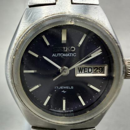 Seiko Automatic Watch Women 24mm Purple Dial Silver Tone Daydate 22060070 Runs1