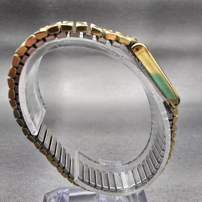 Seiko Watch Women 12mm Gold Dial Gold Tone Rectangle 2E20-5239 New Battery VTG8