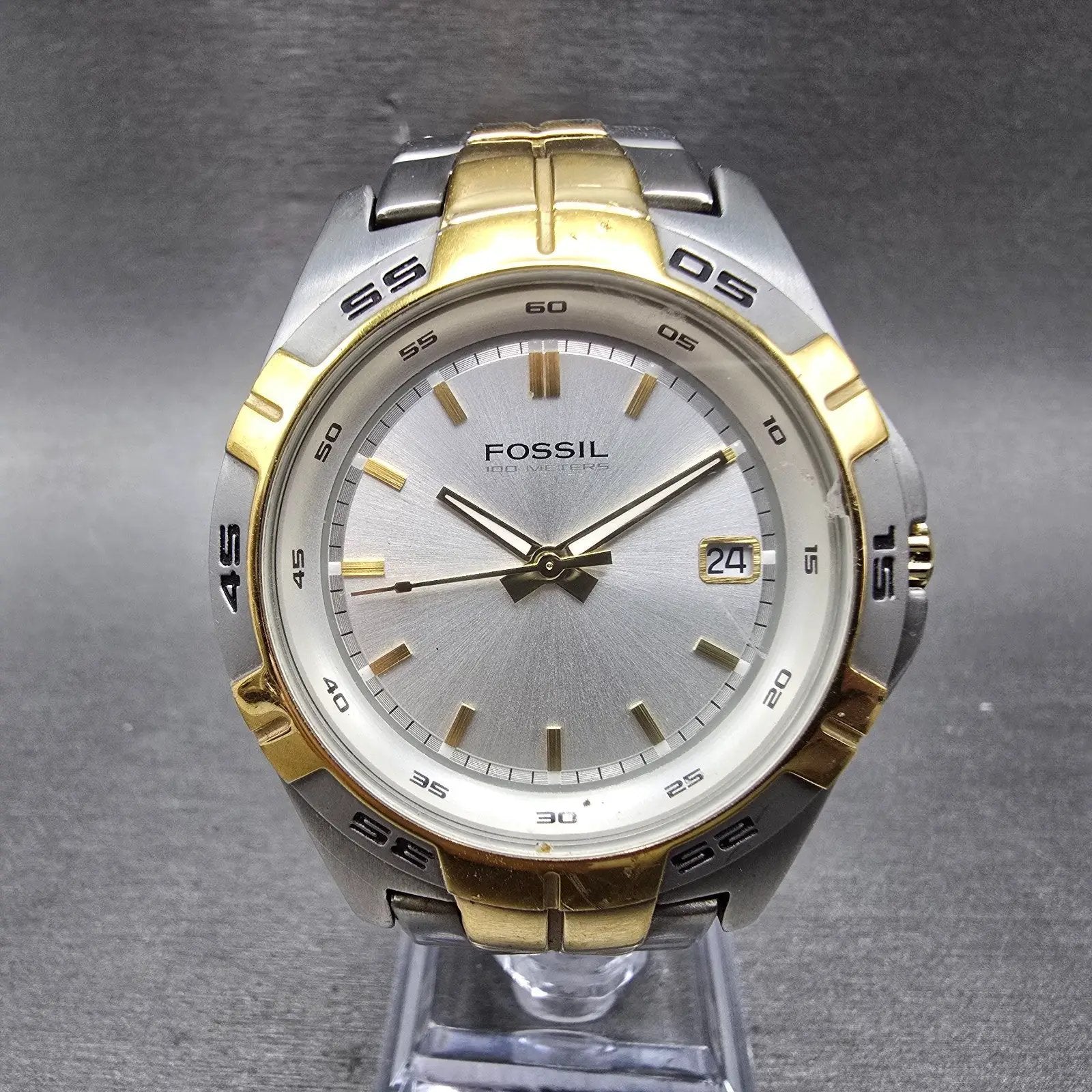 Fossil Blue Watch Men 41mm Silver Dial Two Tone Date Round  AM-3998 New Battery0