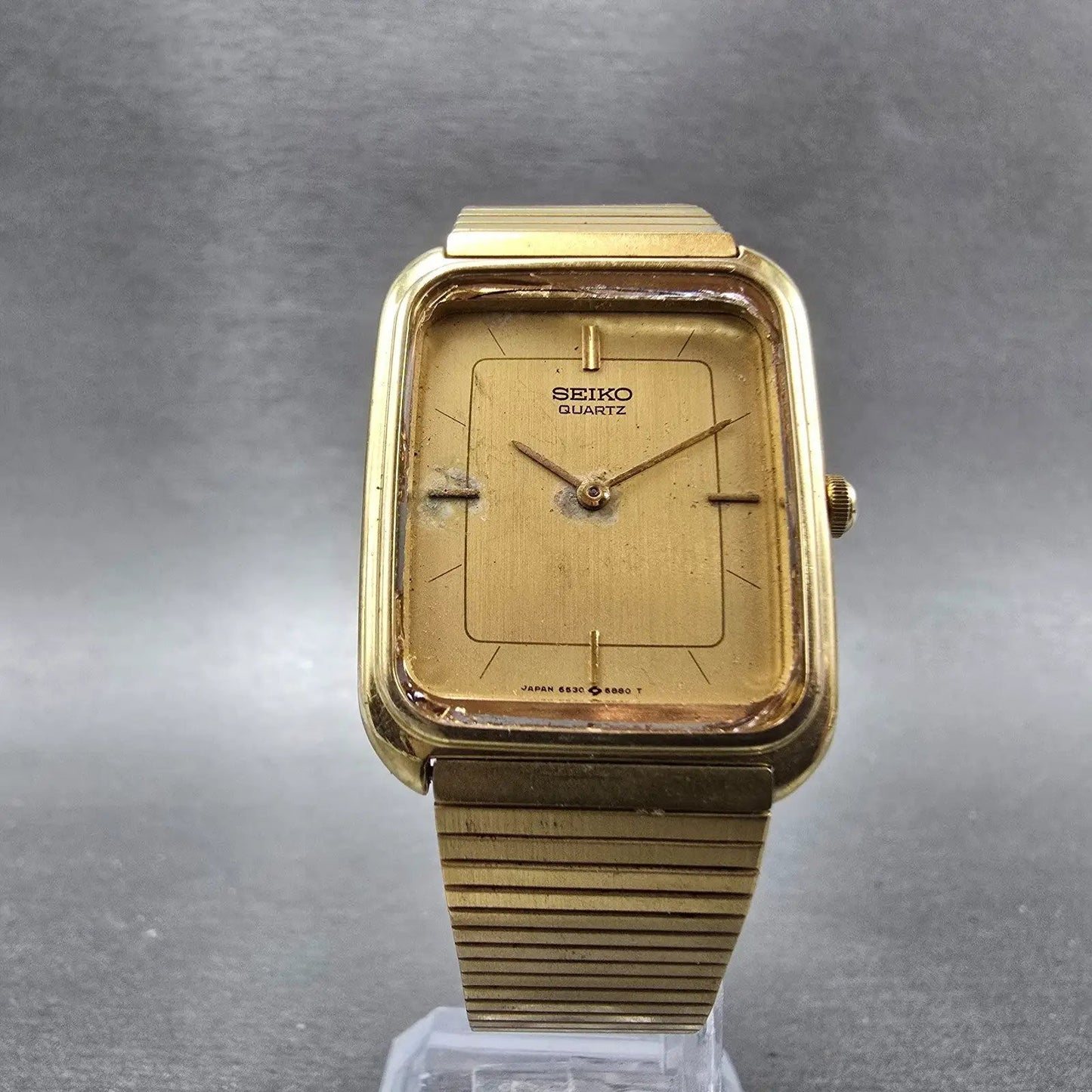 Seiko Tank Watch Men 25mm Champagne Dial Gold Tone Rectangle 6530-5479 PARTS VTG6
