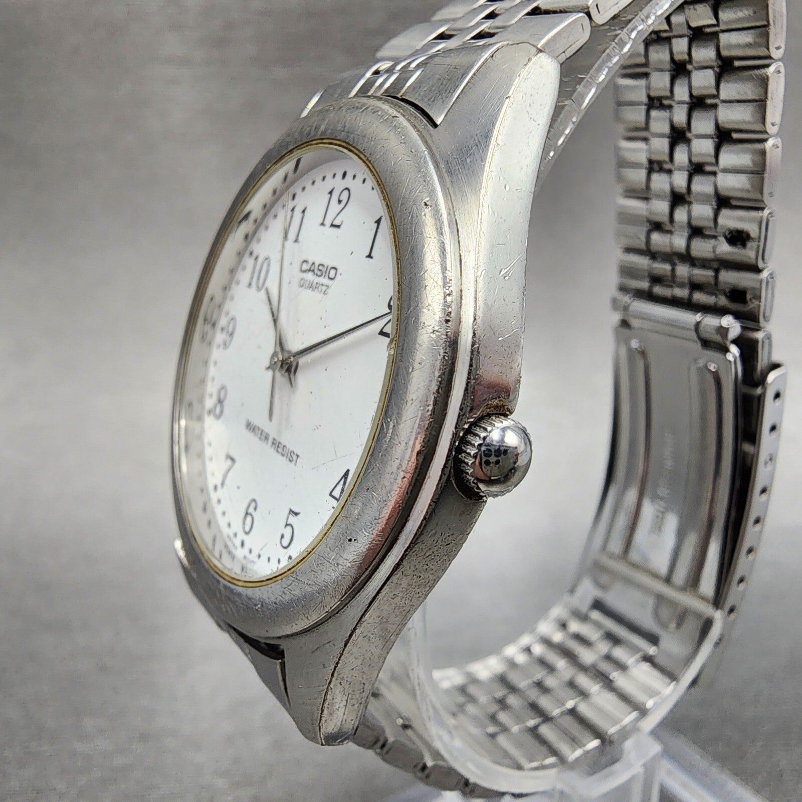 Casio Watch Men 36mm White Dial Silver Tone Round MTP1129 New Battery2
