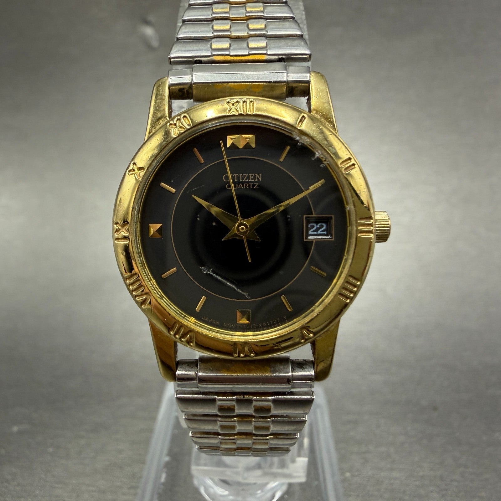 Citizen Watch Women 24mm Black Dial Gold Tone Date 1012-K13131 New Battery VTG0