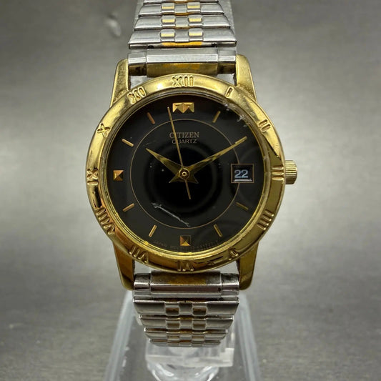 Citizen Watch Women 24mm Black Dial Gold Tone Date 1012-K13131 New Battery VTG0