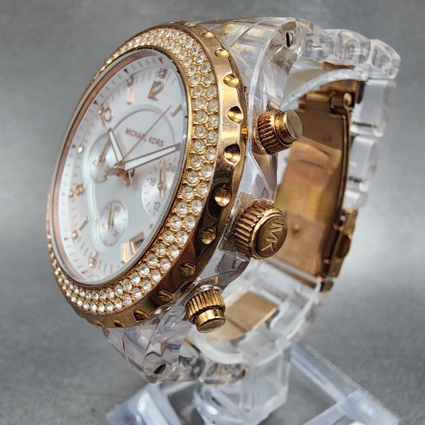 Michael Kors Madison Watch Women 42mm White Dial Two Tone Date Round New Battery2