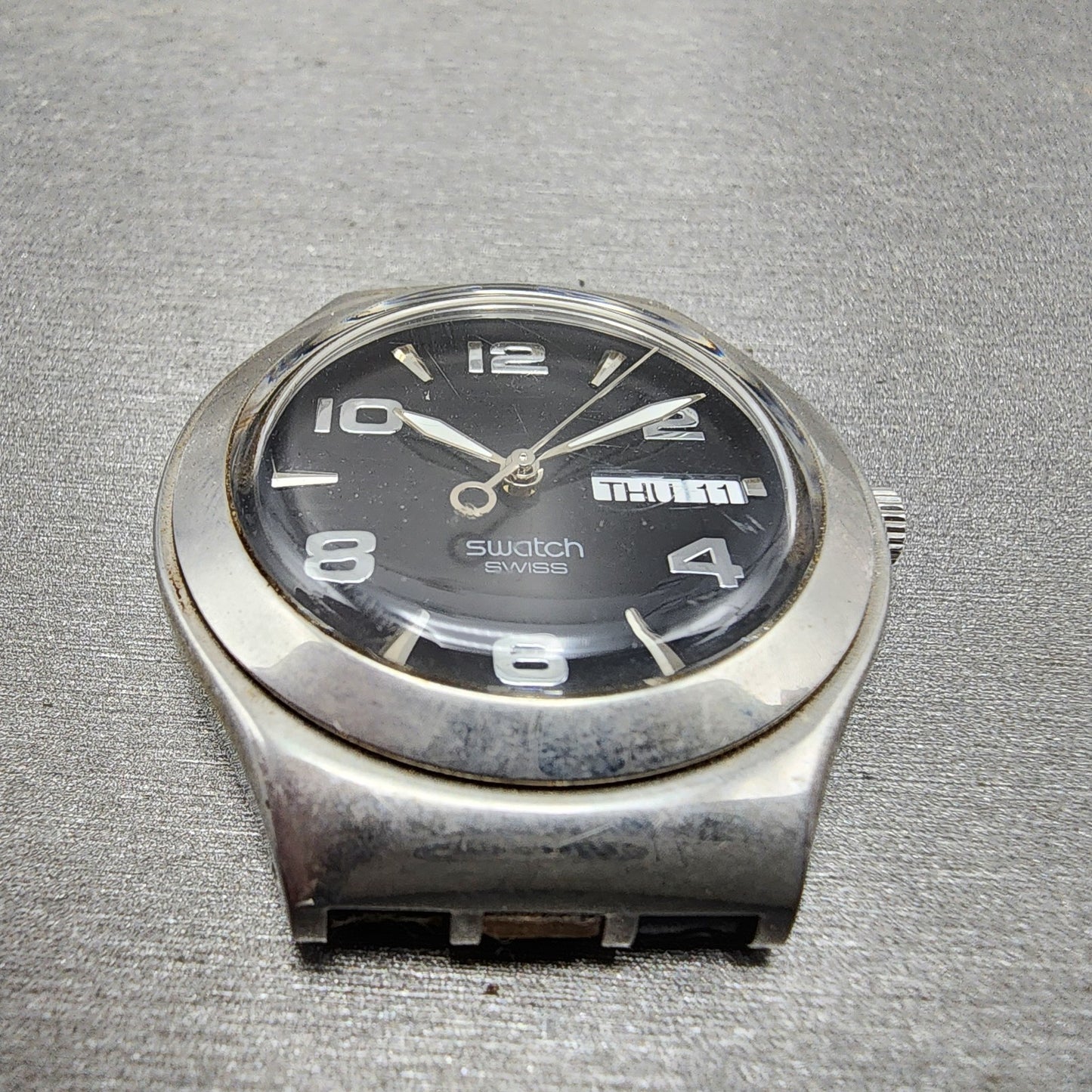 Swatch irony Watch men 38mm Black Dial Steel Daydate Round YGS737 New Battery2