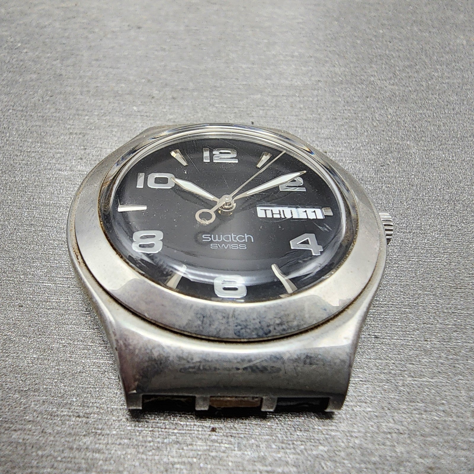 Swatch irony Watch men 38mm Black Dial Steel Daydate Round YGS737 New Battery2