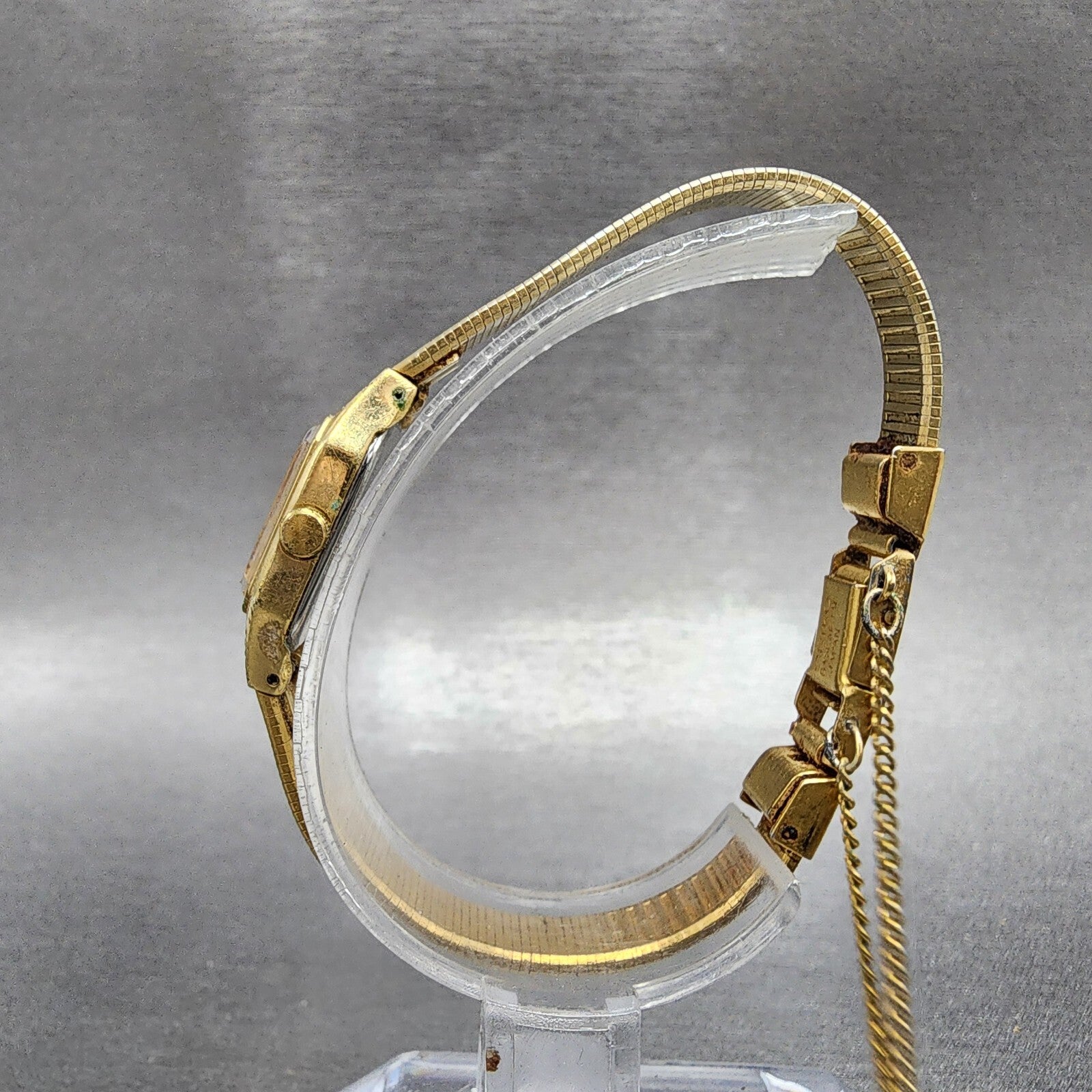 Seiko Watch Women 16mm Brown Dial Gold Tone Rectangle 2C205789 New Battery VTG6