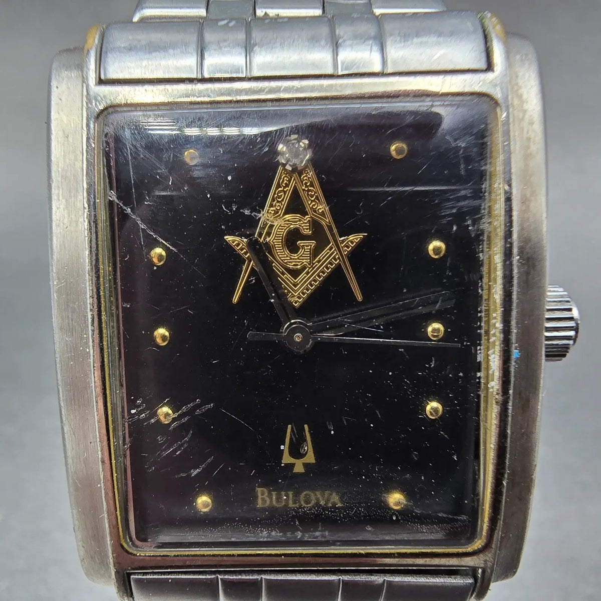 Bulova Freemason Tank Watch Men 30mm Black Dial Steel Rectangle PARTS2