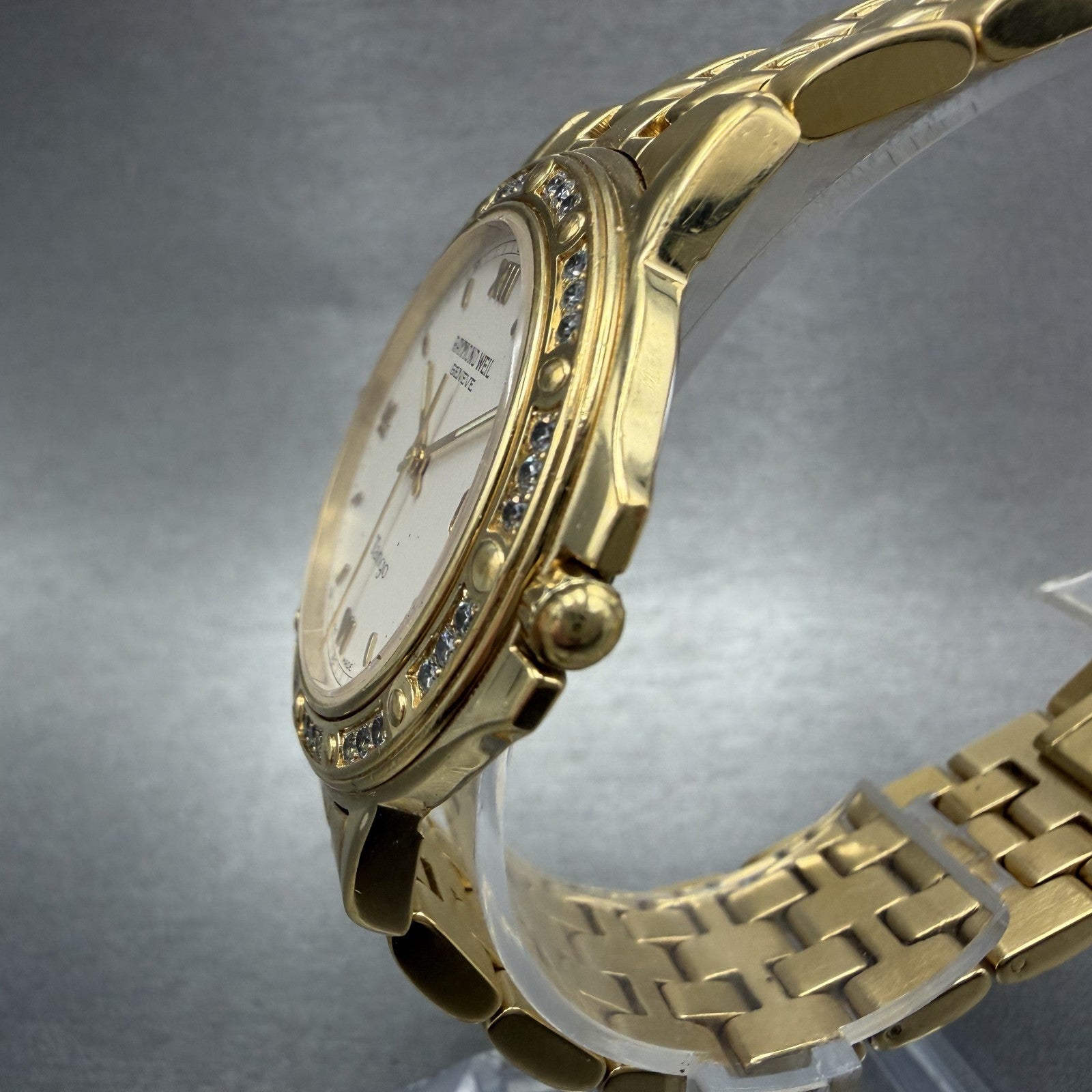 Raymond Weil Tango Watch Men 36mm Cream Dial Gold Plated Date New Battery 55602