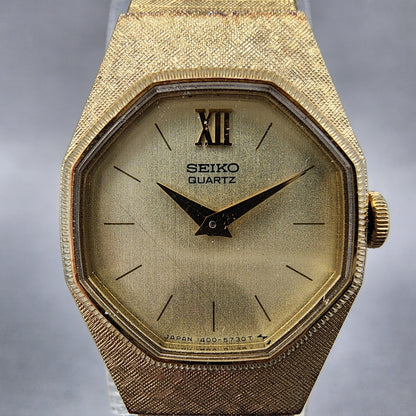Seiko Watch Women 18mm Champagne Dial Gold Tone Round 14008019 New Battery1