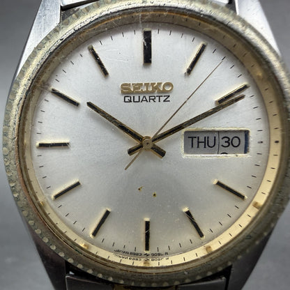 Seiko President SQ Watch Men 37mm Silver Dial Two Tone 6923-8089 READ!!!! NewBat1