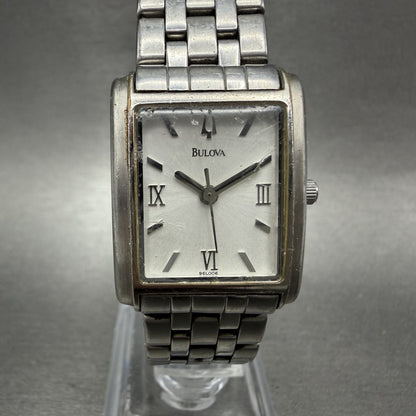 Bulova Tank Watch Women 22mm White Dial Silver Tone Rectangle 96L006 New Battery0