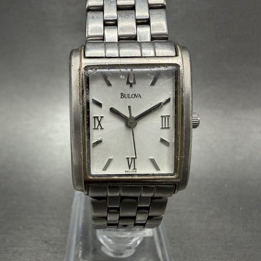 Bulova Tank Watch Women 22mm White Dial Silver Tone Rectangle 96L006 New Battery0