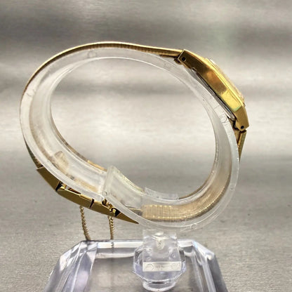 Seiko Watch Women 16mm Gold Dial Gold Tone Rectangle 2C20-5789 New Battery VTG8