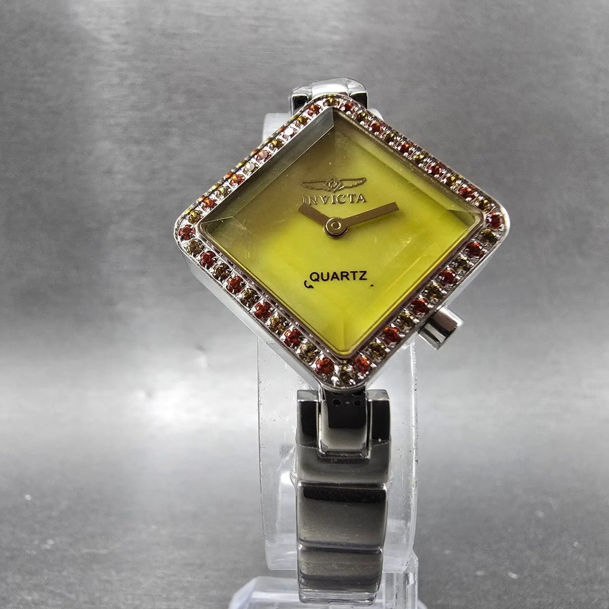 Invicta Wildflower Watch Women 30mm Yellow Dial Silver Crystals Square New Batt5