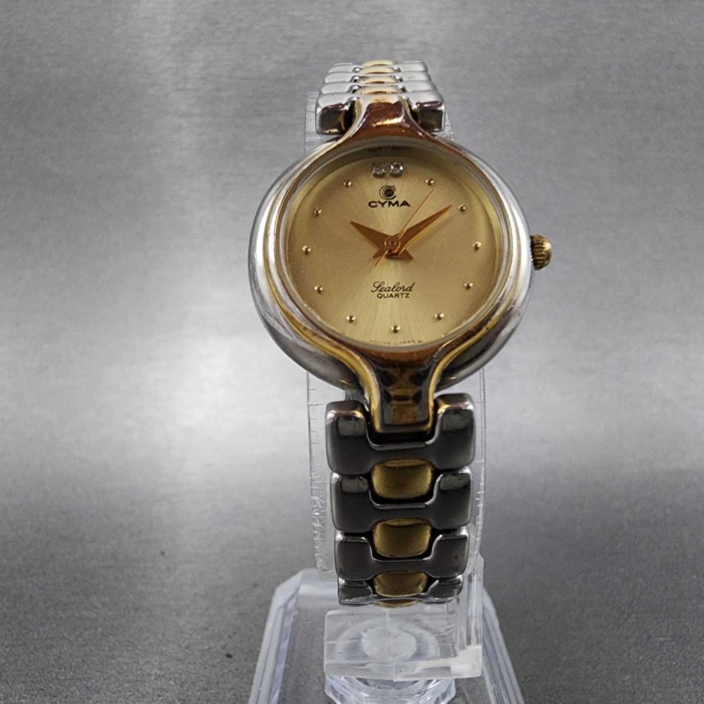 Cyma Sealord Watch Women 24mm Champagne Dial Two Tone Round 412 New Battery5