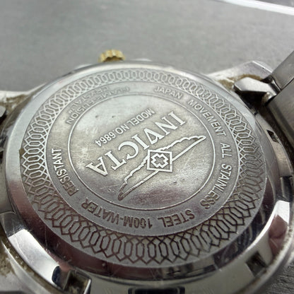 Invicta Watch Men 44mm Blue Dial Two Tone Date Round 6864 CRACKED!!! New battery9