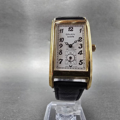 Gruen Precision Watch Men 22mm White Dial Gold Small Second Rectangle NewBat5