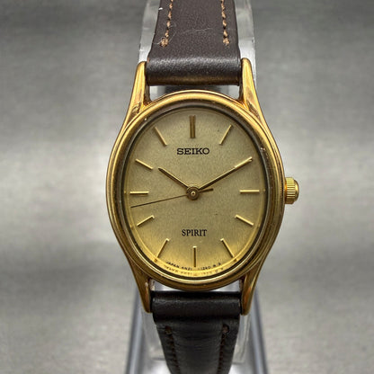 Seiko Spirit Watch Women 20mm Gold Dial Gold Tone Oval 4N21-5200 New Battery0