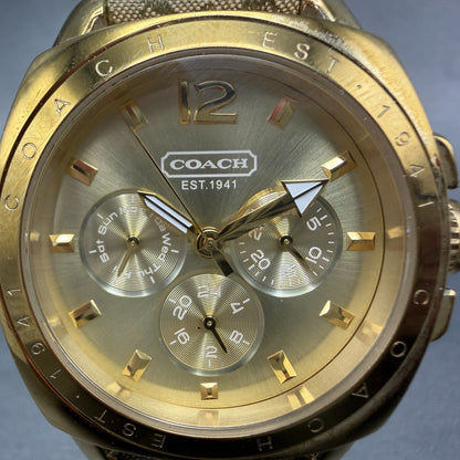 Coach Boyfriend Watch Women 38mm Champagne Dial Gold Tone Round New Battery A1