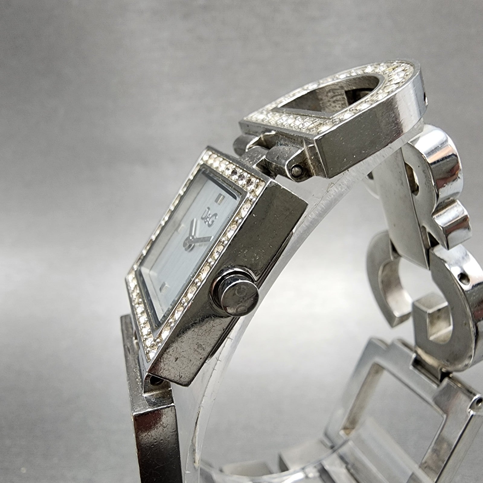Dolce & Gabbana Tank Watch Women 21mm Silver Dial Steel Crystal Accent New Batt2