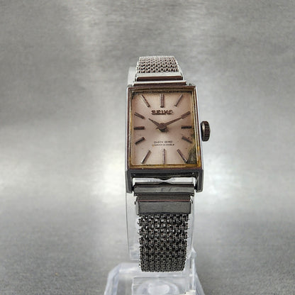 Seiko Queen Seiko Tank Watch Women 16mm White Dial Silver Tone Rectangle Runs6