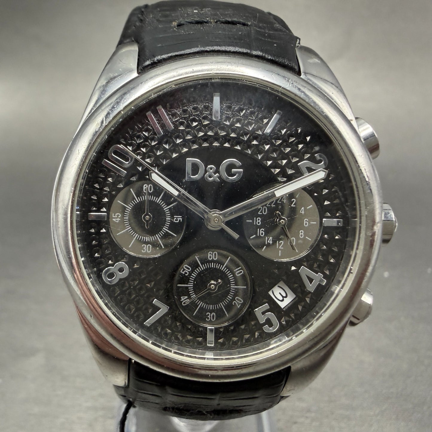 Dolce & Gabana Chrono Watch Men 38mm Black Dial Steel Date Round READ!! New Batt0